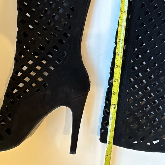 Black Mesh Over The Knee Boots, Cutouts, High Heel Boots size 8.5 - Picture 7 of 17